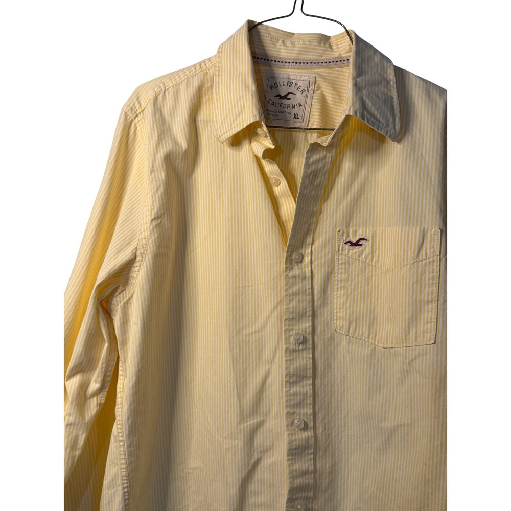 VTG Hollister Button Down Shirt Vertical Striped Y2K Surfer Beach Mens XL Yellow